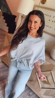 Blue and White Oversize Striped Top
