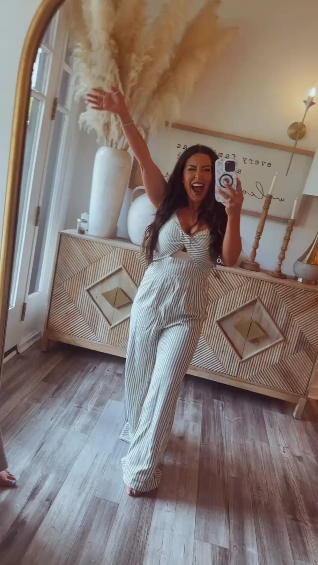 Green And White Striped Jumpsuit