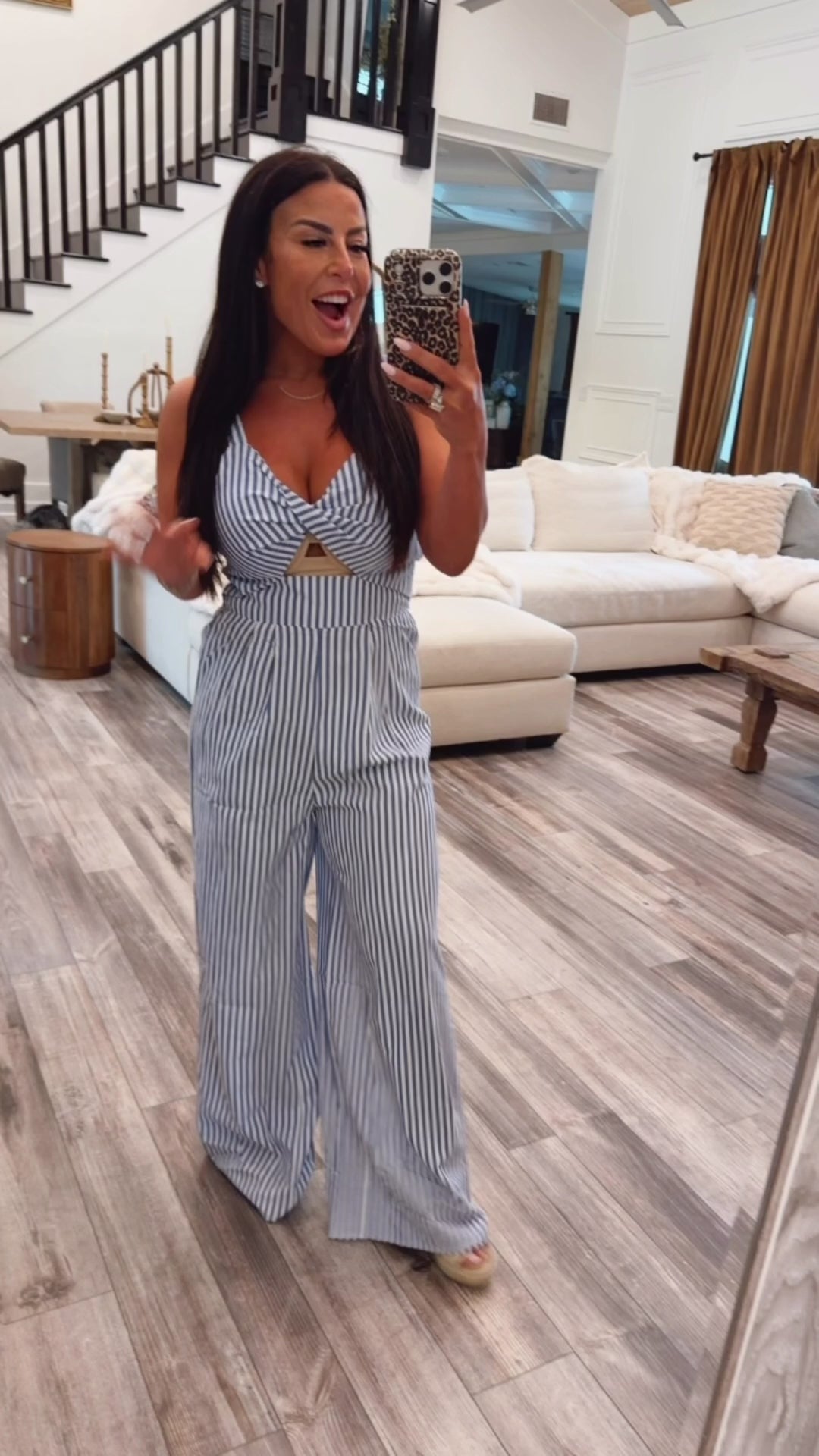 Blue and White Chic Striped Jumpsuit