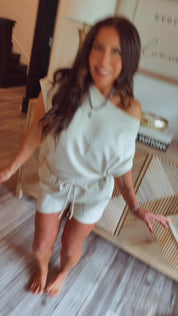 Light Grey and White Ultra Soft Cuff Sleeve Top