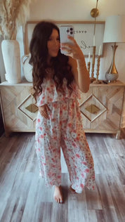 Cream and Pink  Floral Jumpsuit
