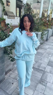 The Greii Lightweight Long Sleeve Light Blue Bow Crewneck