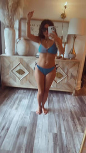 Blue Textured High Waist Two Piece Bikini