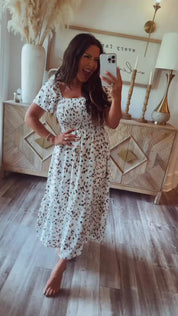Chic White and Cheetah Tiered Dress