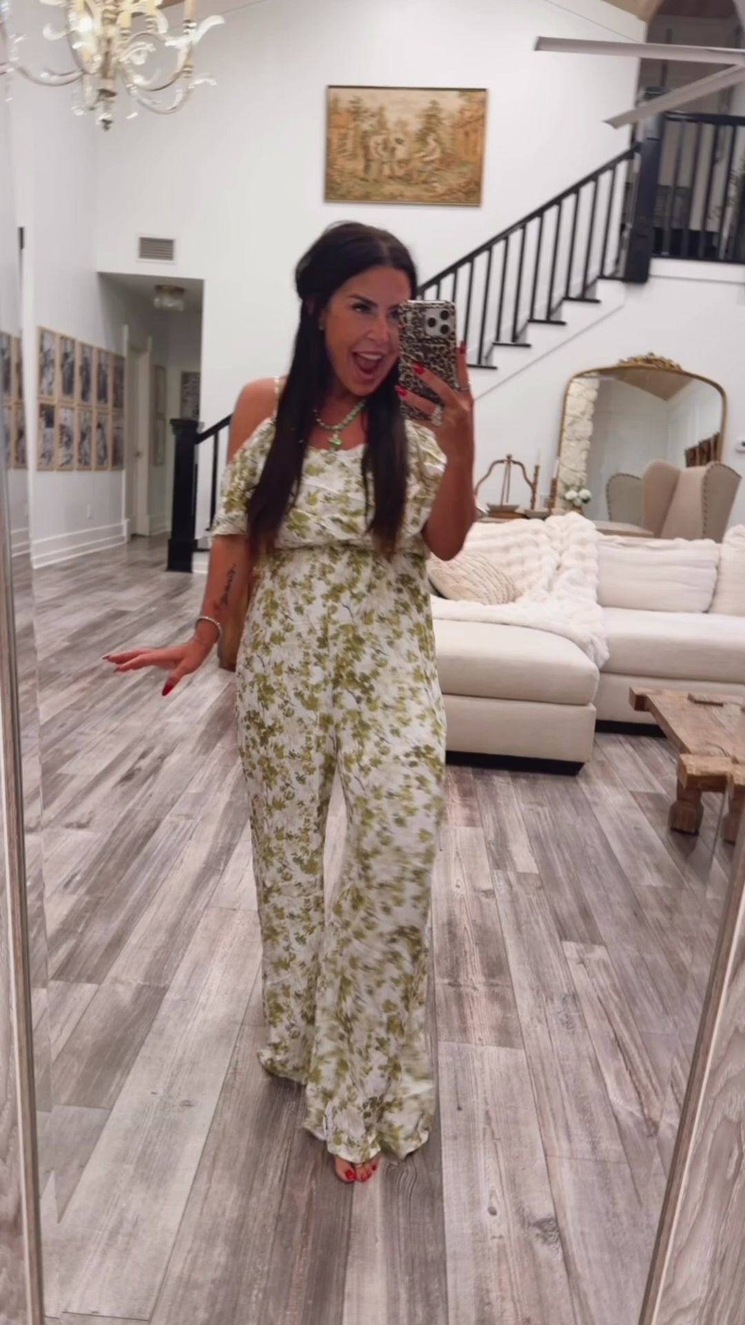 Chic White Green Floral Romper