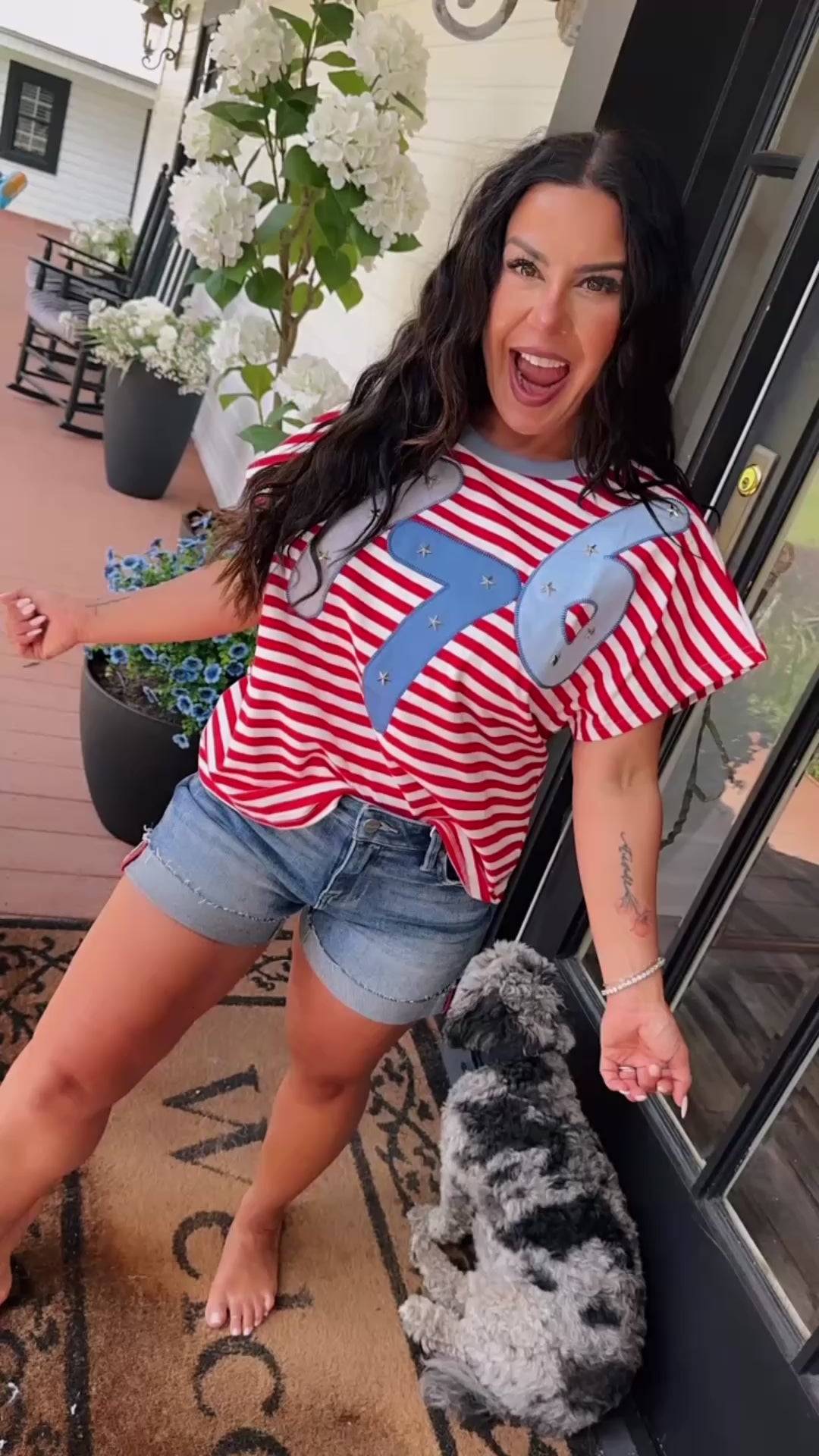 Red and White Stripe 1776 Cap Sleeve Top