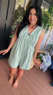Mint Green Chic Tie Front Back Zip up Romper