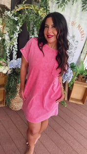 Hot Pink Acid Wash Lightweight T Shirt Dress