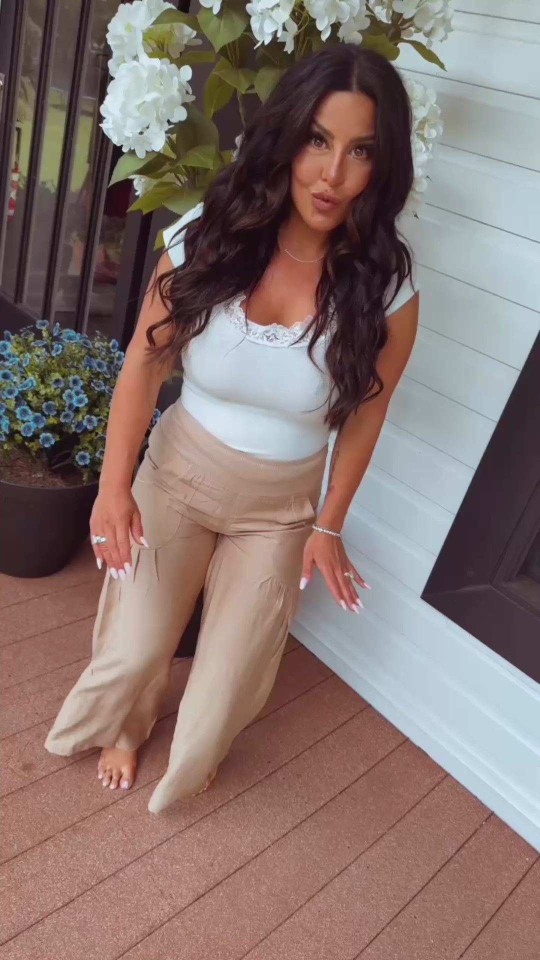 Sand Wide Leg Textured Leg Pants