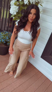 Sand Wide Leg Textured Leg Pants