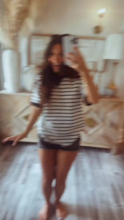 Off White Cream and  Black Unit Striped Top