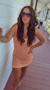 Sassy Coral Knit Cover Up Dress