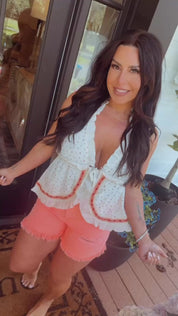 Risen Bright Coral High rise Distressed Shorts