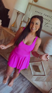 Neon Pink One Piece Swimsuit Dress