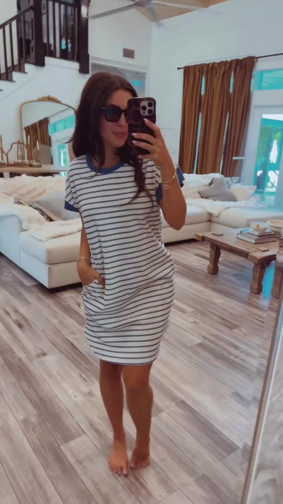 Blue and Cream Striped Tshirt Dress