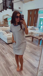 Blue and Cream Striped Tshirt Dress