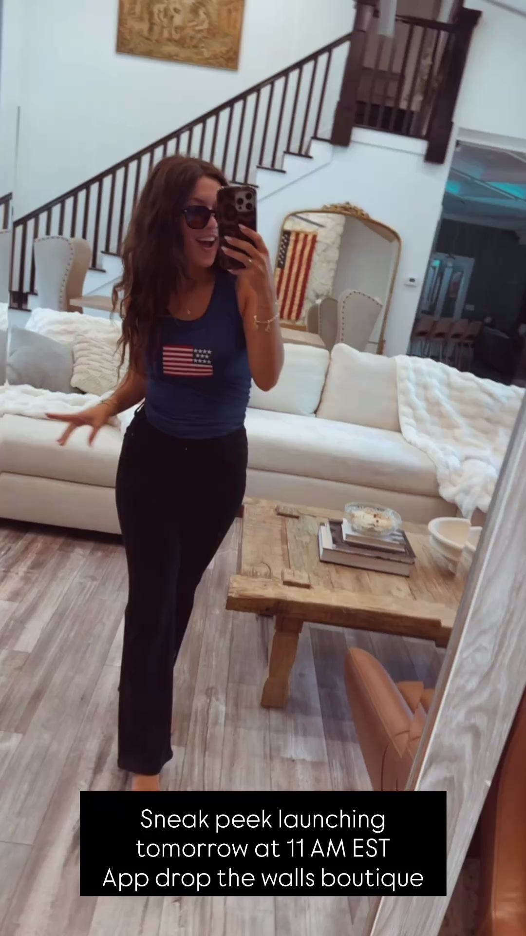 Navy Ribbed Americana Stitched Flag Tank