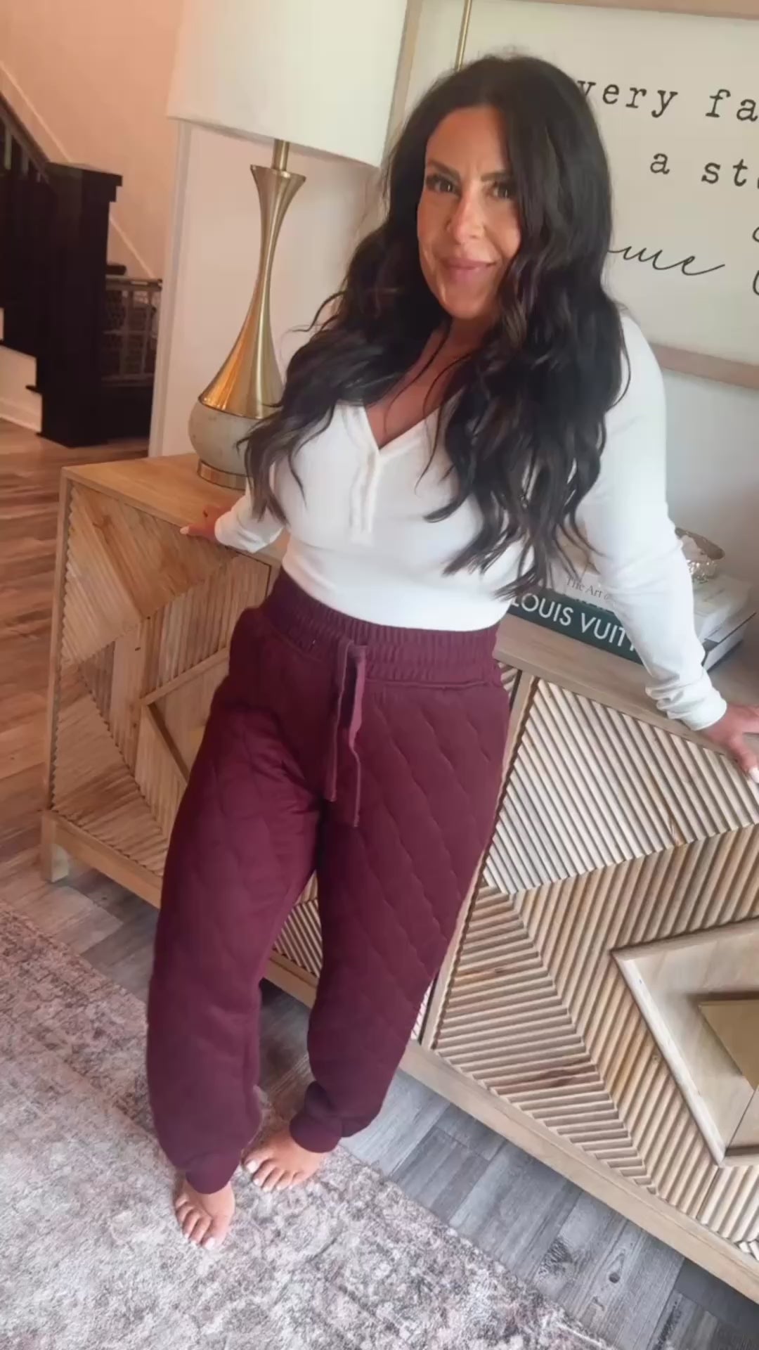 Rae Mode Dark Cherry Quilted Lounge Joggers