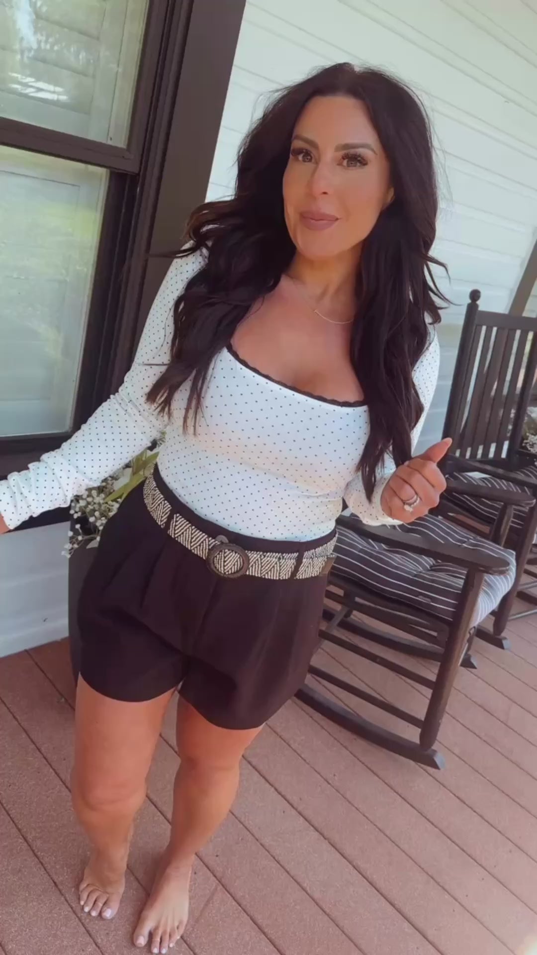 Stich and Co Chic Black Shorts With Cream Belt