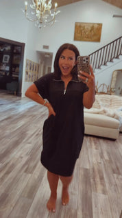 Heaven Soft Black 1/4 Zip Dress