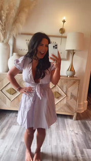 Lavender Puff Sleeve Smocked Waist Dress