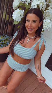 Green And White Striped High Waist Bikini