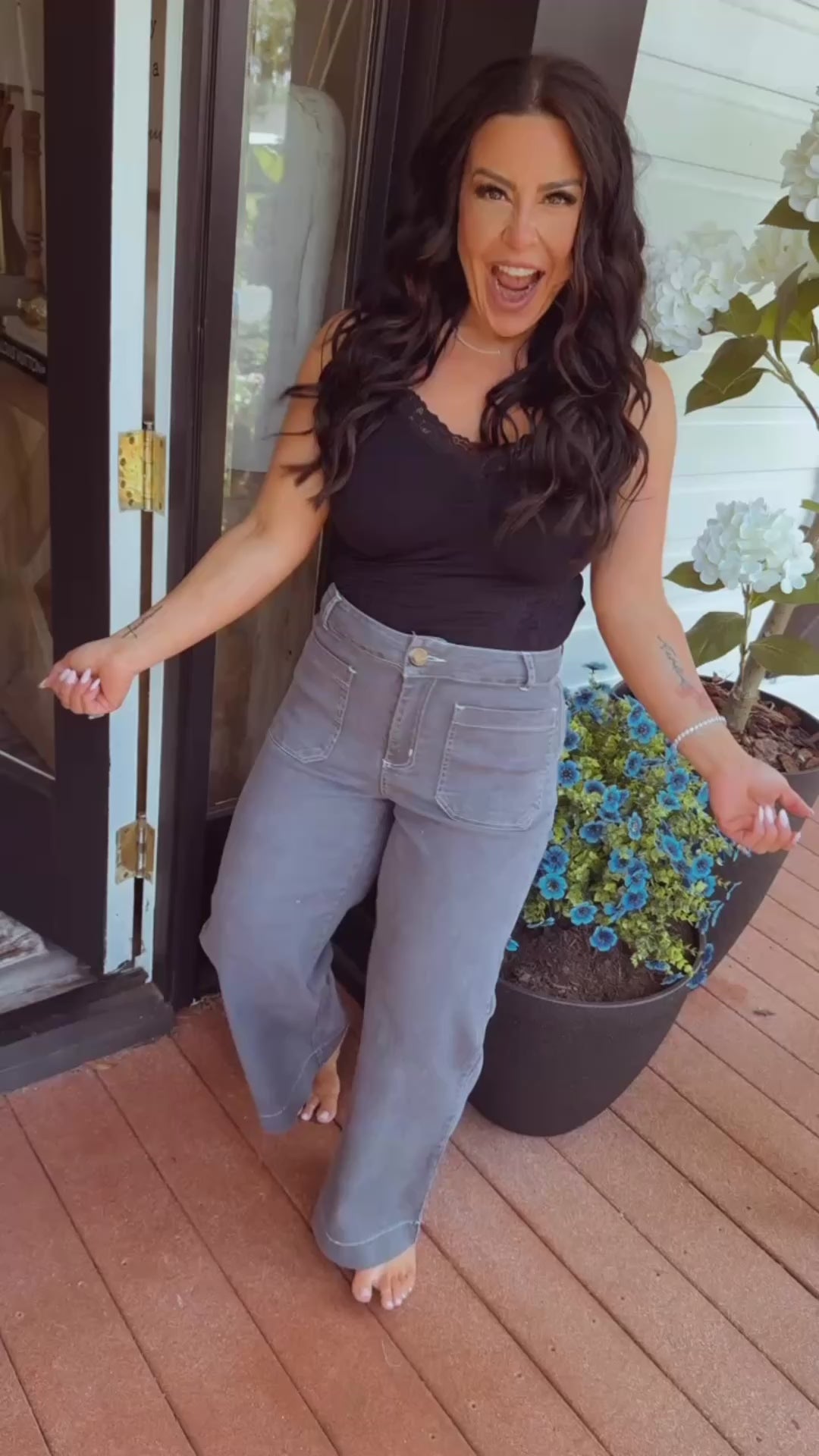 Charcoal High waist Wide Leg Jeans