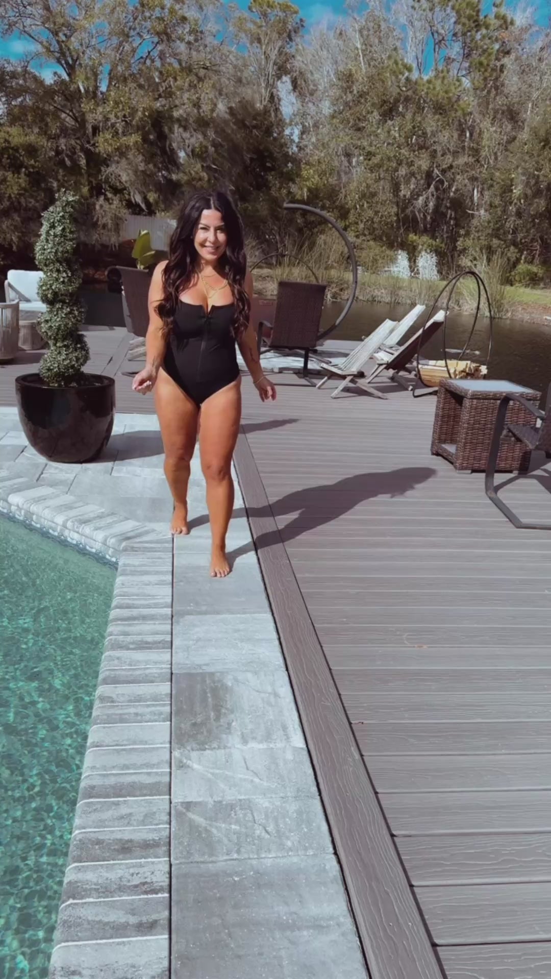 Black Tummy Control Slimming Black One Piece Bathing Suit