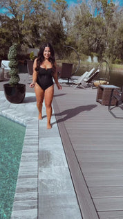 Black Tummy Control Slimming Black One Piece Bathing Suit