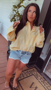 Yellow and White Striped Button Up Long Sleeve Top   Stich&Co