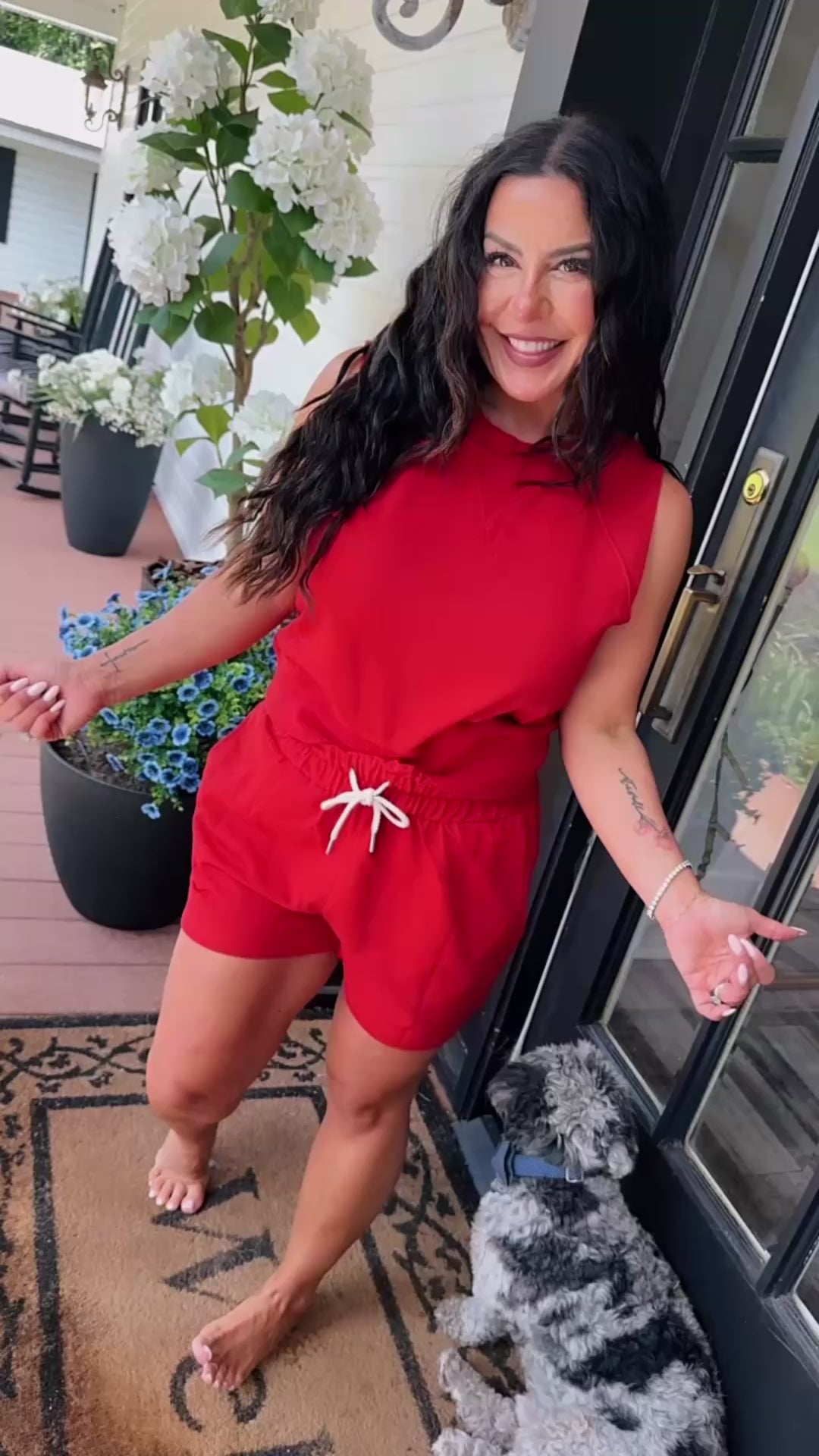 Crimson Red The Greii 2 Piece Luxe Set Top and Shorts
