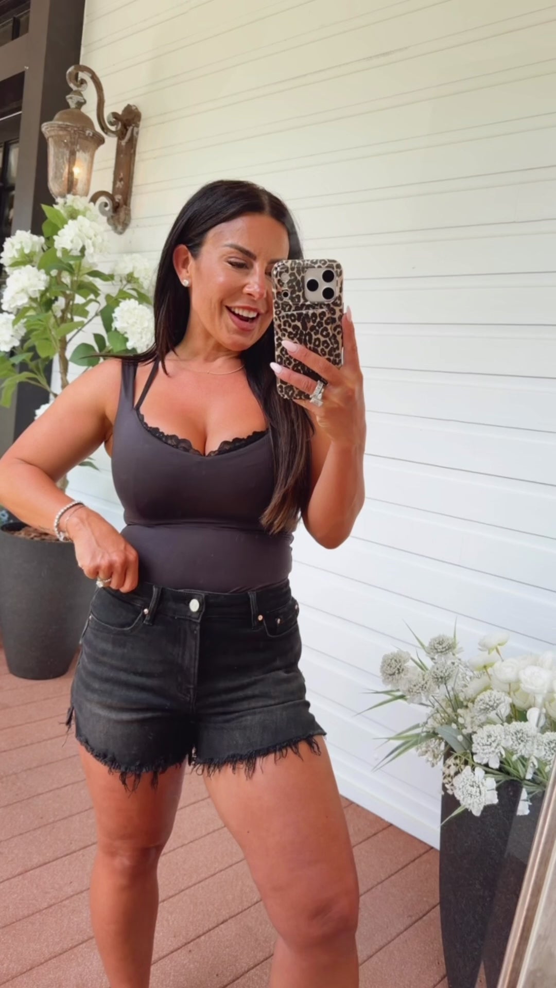 Mica Denim Black Fray Hem High Rise Shorts