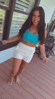 Cream Knit Corchet Shorts