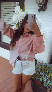 Terracotta and White Button Up Long Sleeve Top
