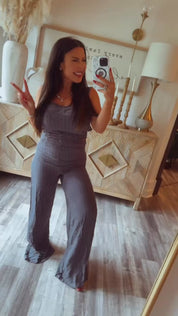Chic Indigo and  White Stripe Cutout Jumpsuit