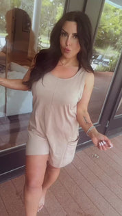 Light Brown Tank Romper With Pockets