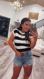 Black and White Stripe Knit Tank