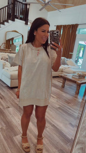 Taupe Acid Wash Quarter Zip Short Sleeve Top Stitch&CO