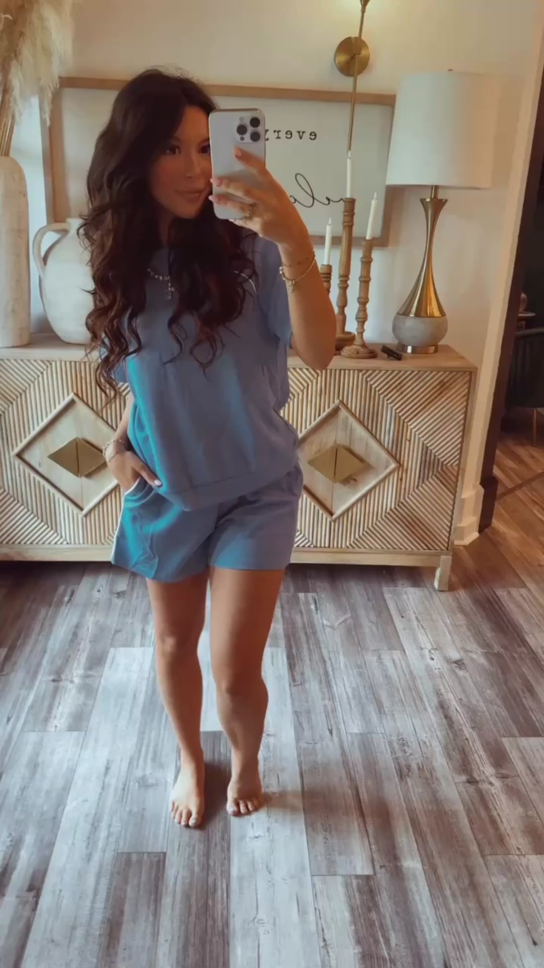 Blue and white Stripe Shorts  and Top Set