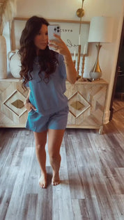 Blue and white Stripe Shorts  and Top Set