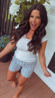 Blue and Yellow Stripe Chic Shorts