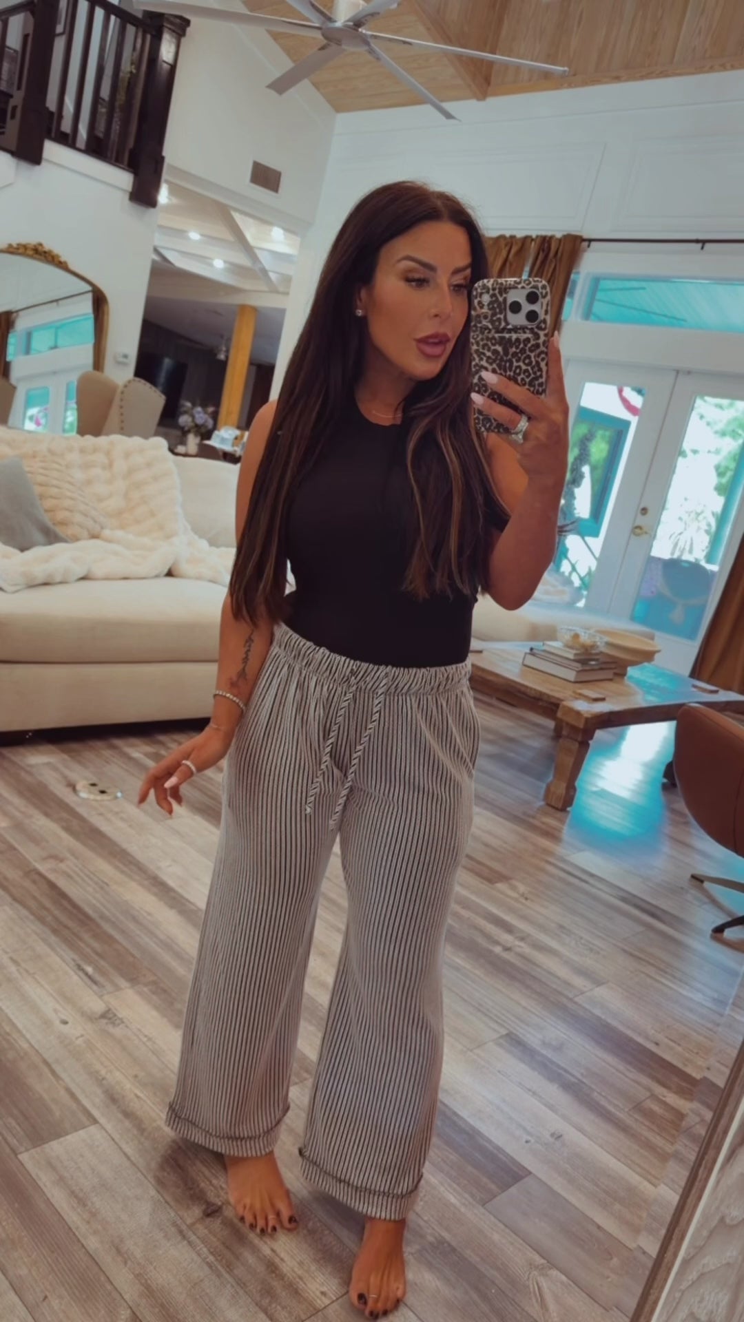 Black and White Striped Flowy Pants