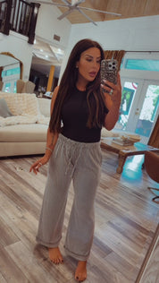 Black and White Striped Flowy Pants
