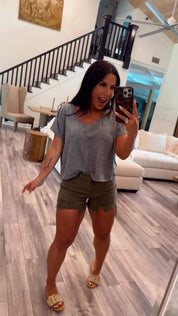Heaven Soft Heather Grey Cropped Vneck Top