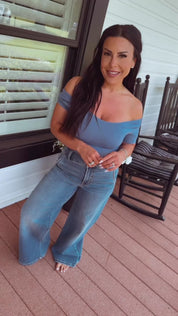 Judy Blue High Rise Medium Wash Colum Trouser Jeans