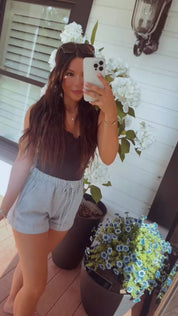 Chic Denim and White Striped Shorts