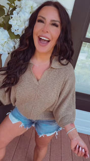 Soft Olive Knit Button Up Collared Top