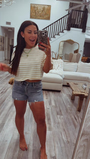 Chic Cropped White and Taupe Striped Top