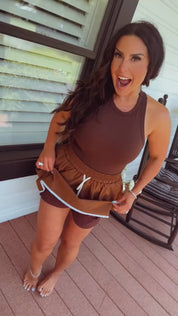 Brown and Blue Piped Athletic Skirt