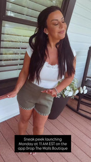 Olive and white Stitch Chic Shorts